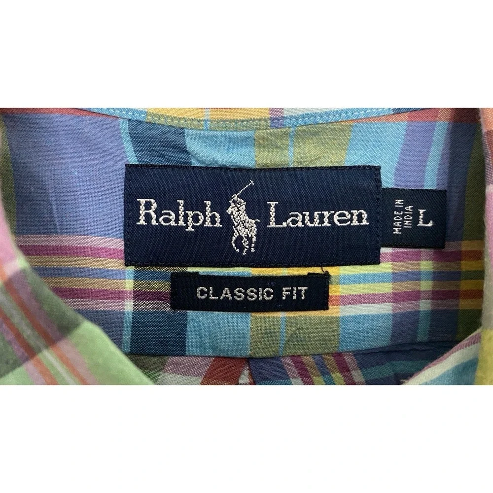 Polo Ralph Lauren Classic Fit Multicolor Plaid Men's Large Short‎ Sleeve Shirt